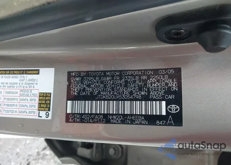 2005 Toyota Prius from USA, damaged, VIN JTDKB20UX53054798